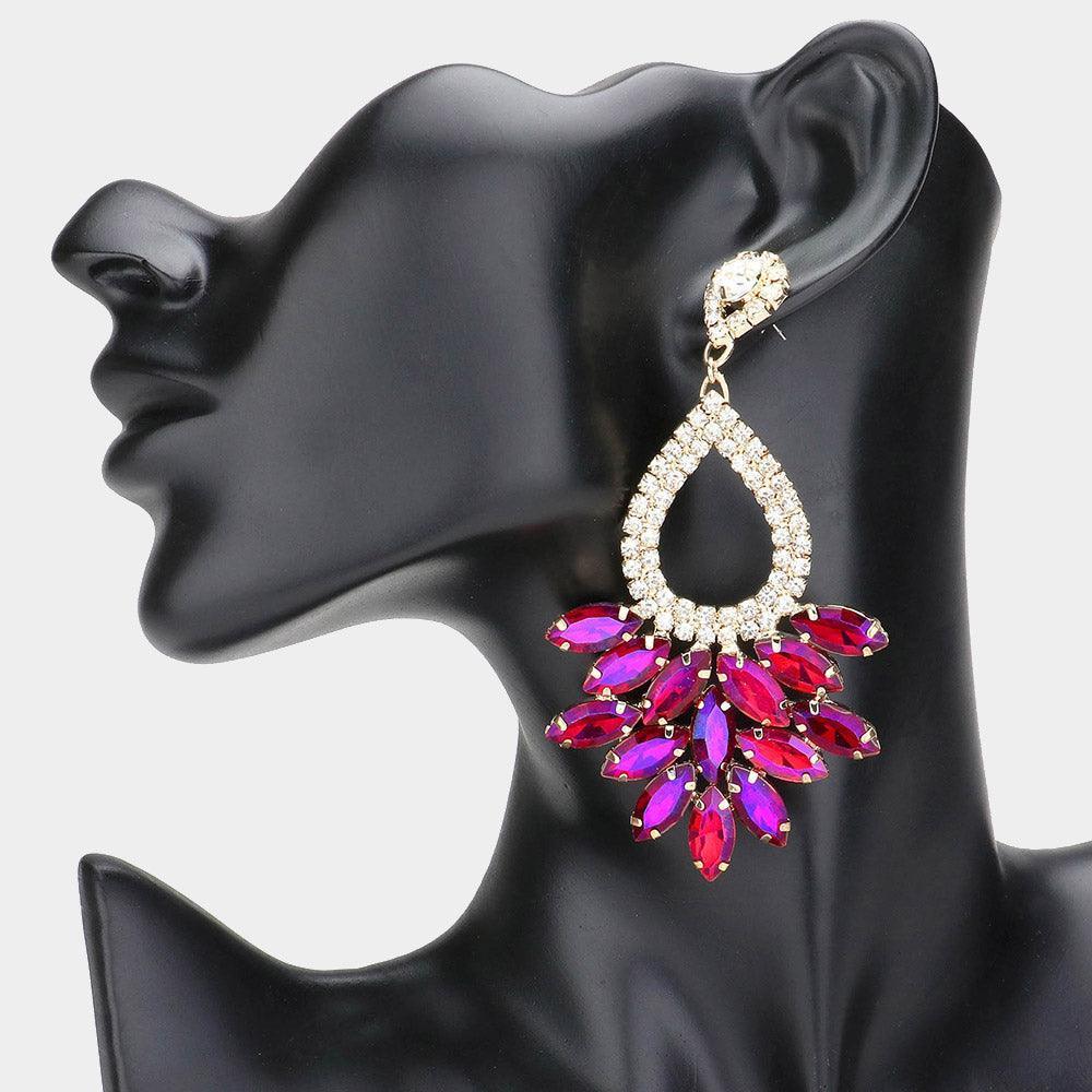 Gold Marquise Crystal Cluster Rhinestone Evening Dangle Earrings - Jewelry Store by Erik Rayo