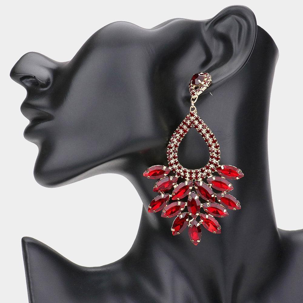 Gold Marquise Crystal Cluster Rhinestone Evening Dangle Earrings - Jewelry Store by Erik Rayo