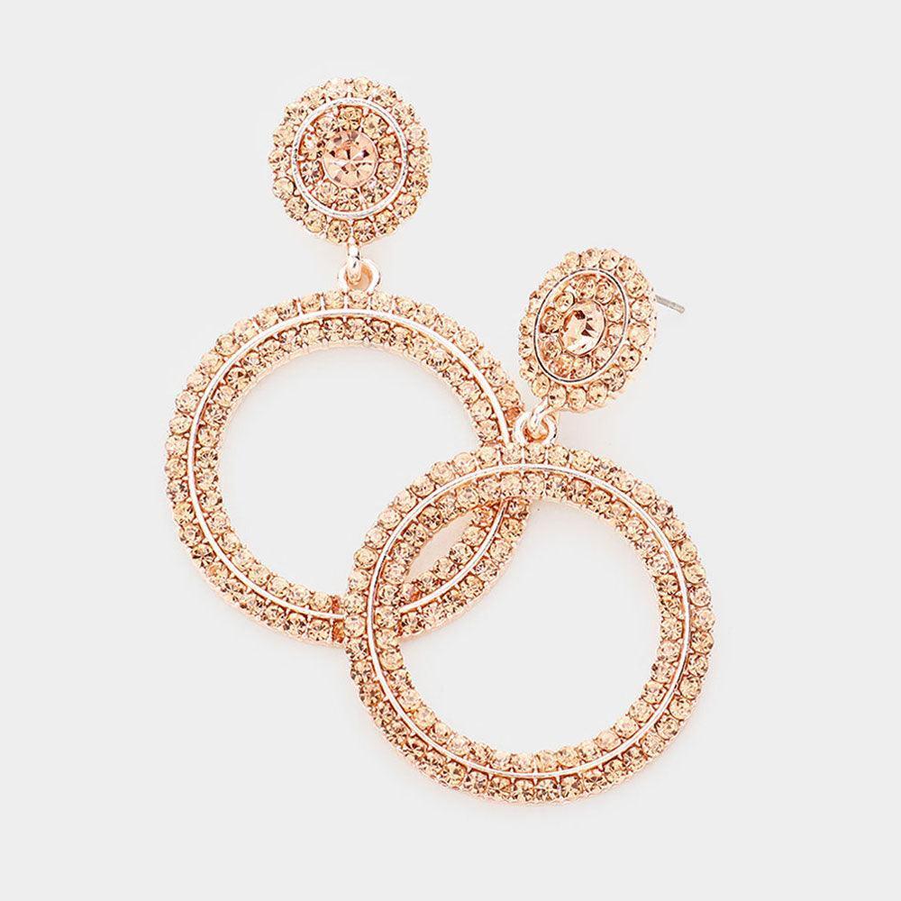 Peach Rhinestone Pave Open Circle Evening Earrings - Jewelry Store by Erik Rayo