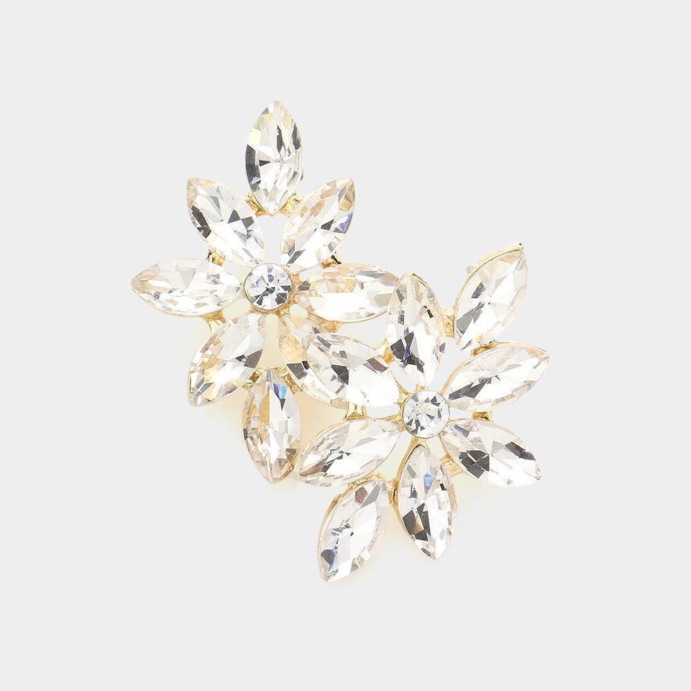 Gold Floral Marquise Stone Cluster Evening Earrings - Jewelry Store by Erik Rayo