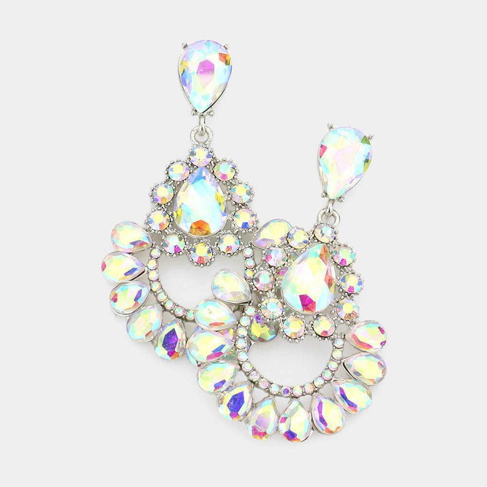 Silver Teardrop Stone Cluster Dangle Evening Earrings - Jewelry Store by Erik Rayo