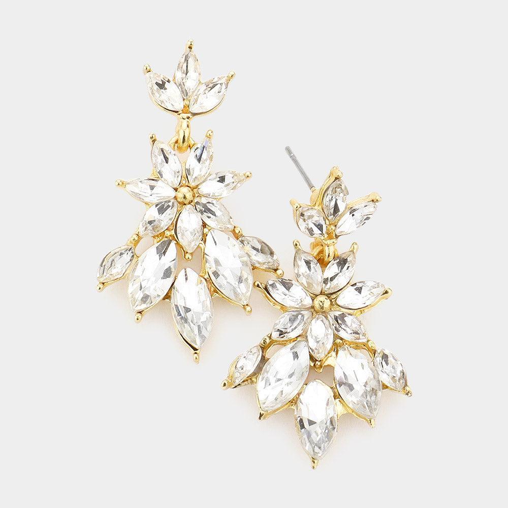 Gold Marquise Stone Cluster Dangle Evening Earrings - Jewelry Store by Erik Rayo