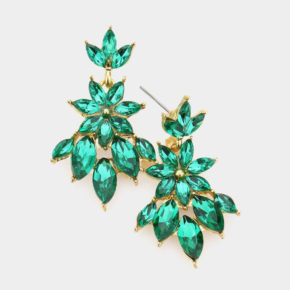 Emerald Marquise Stone Cluster Dangle Evening Earrings - Jewelry Store by Erik Rayo