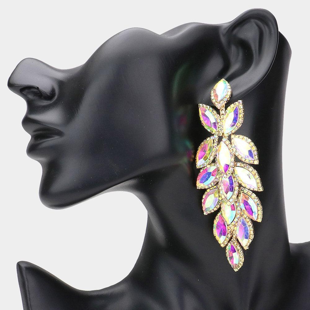Gold Marquise Stone Cluster Vine Dangle Evening Earrings - Jewelry Store by Erik Rayo