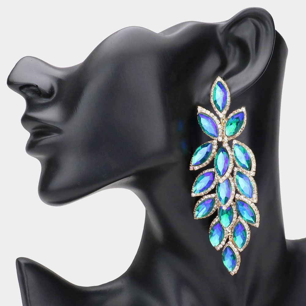 Gold Marquise Stone Cluster Vine Dangle Evening Earrings - Jewelry Store by Erik Rayo