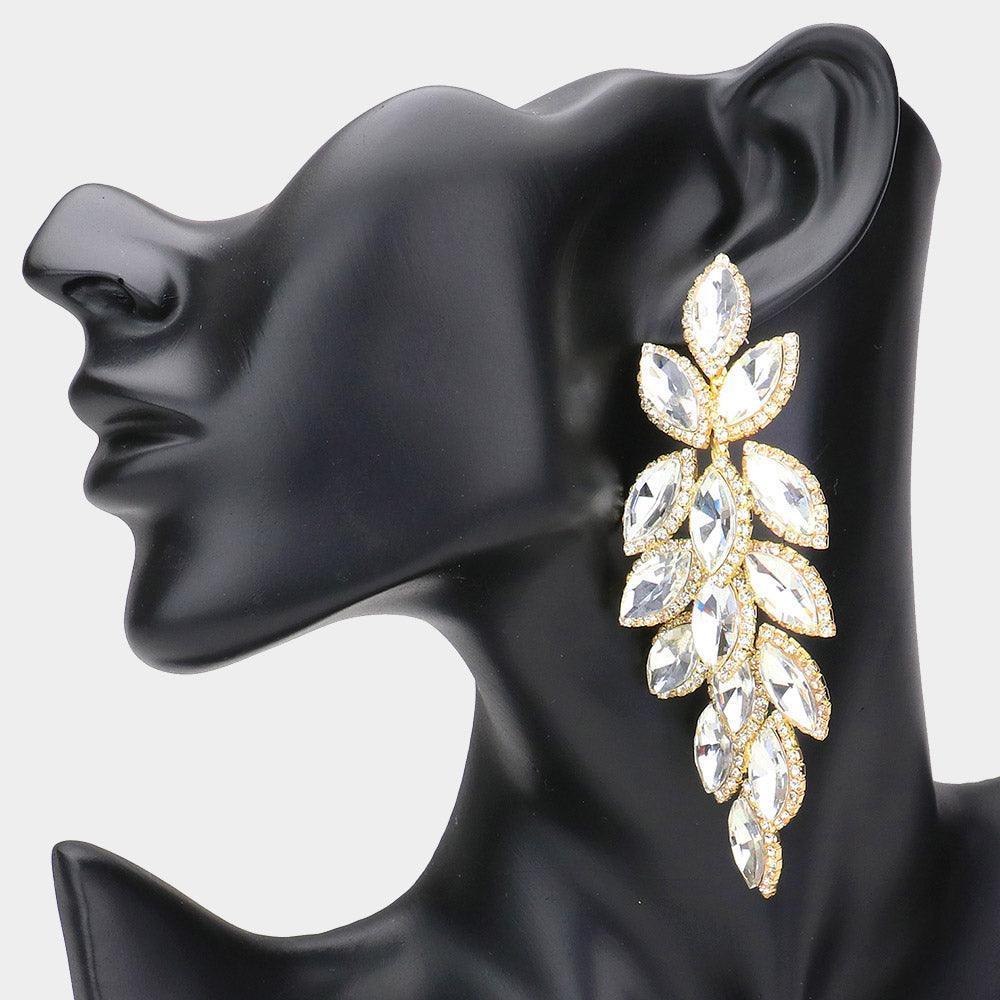 Gold Marquise Stone Cluster Vine Dangle Evening Earrings - Jewelry Store by Erik Rayo