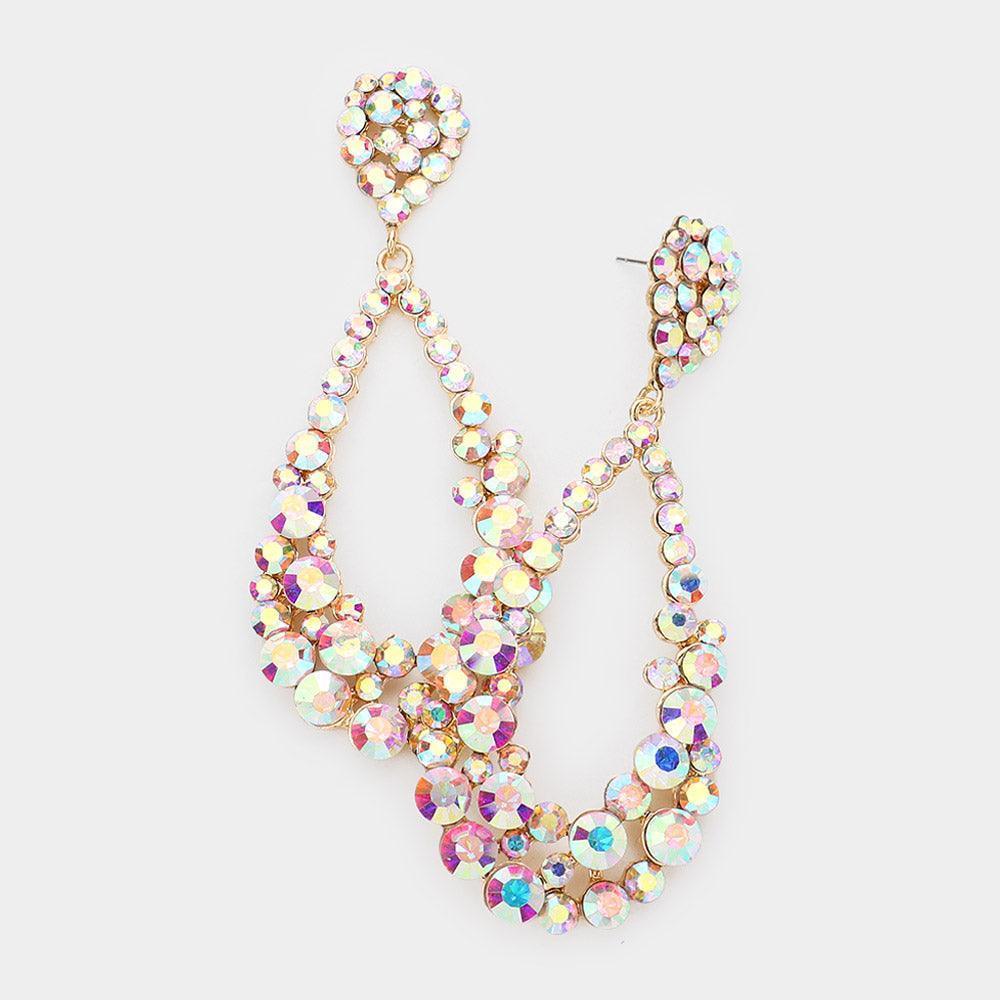 Gold Crystal Bubble Cluster Teardrop Evening Earrings - Jewelry Store by Erik Rayo
