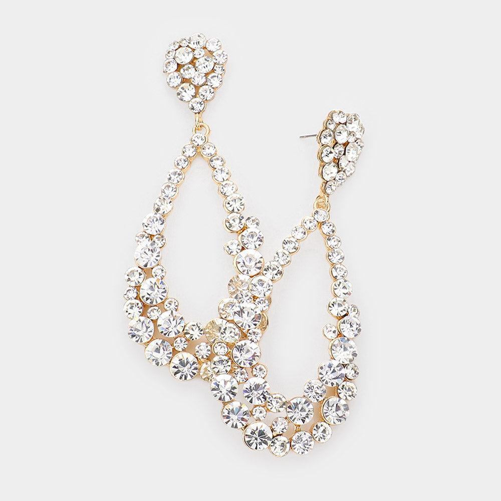 Gold Crystal Bubble Cluster Teardrop Evening Earrings - Jewelry Store by Erik Rayo