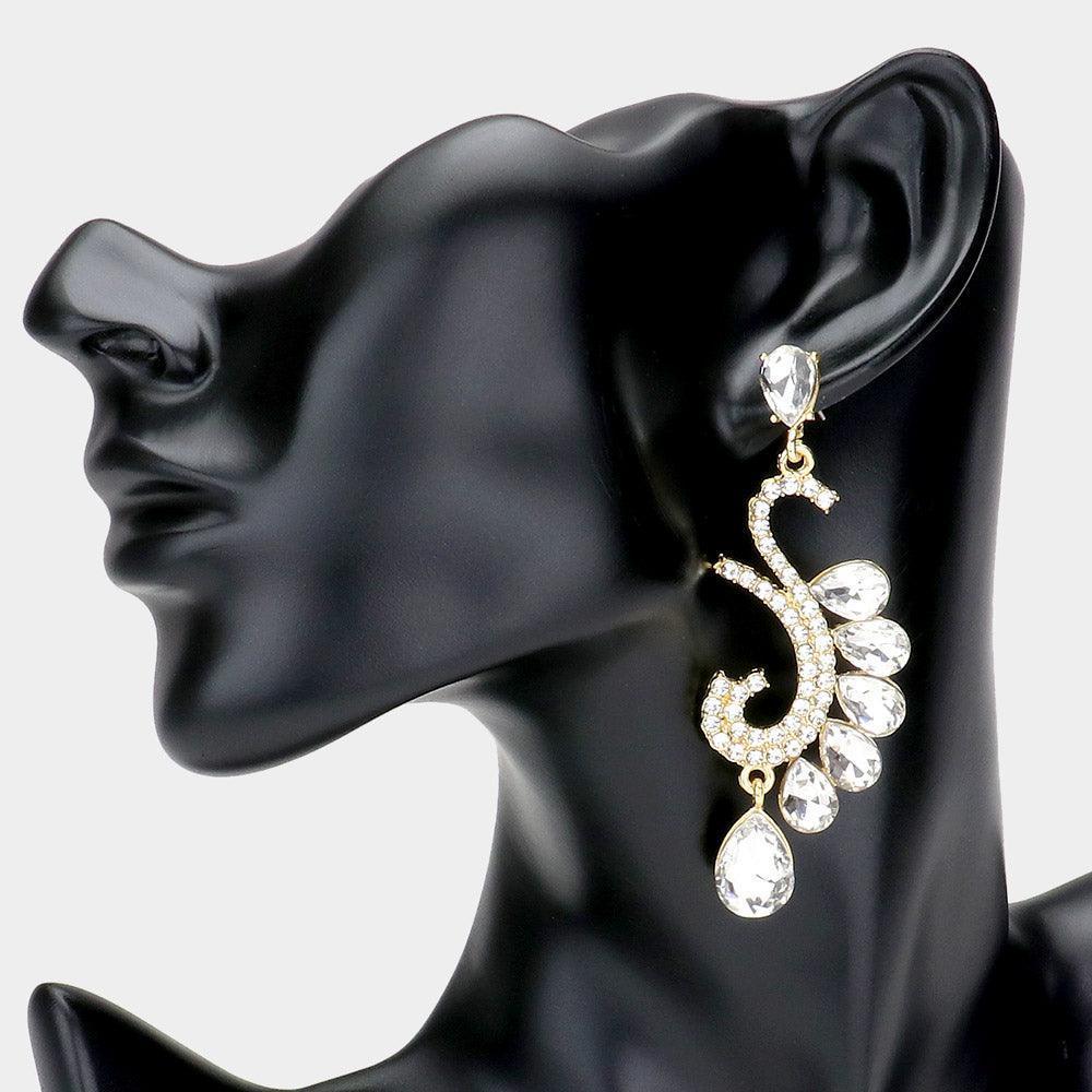 Gold Teardrop Stone Trim Accented Dangle Evening Earrings - Jewelry Store by Erik Rayo