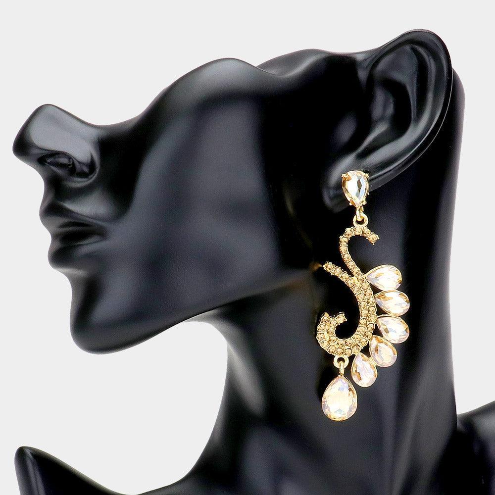 Teardrop Stone Trim Accented Dangle Evening Earrings - Jewelry Store by Erik Rayo