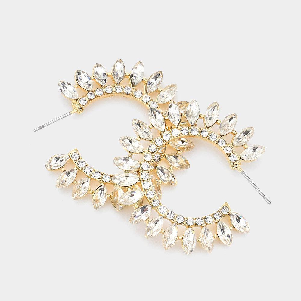Gold Marquise Stone Cluster Half Hoop Evening Earrings - Jewelry Store by Erik Rayo