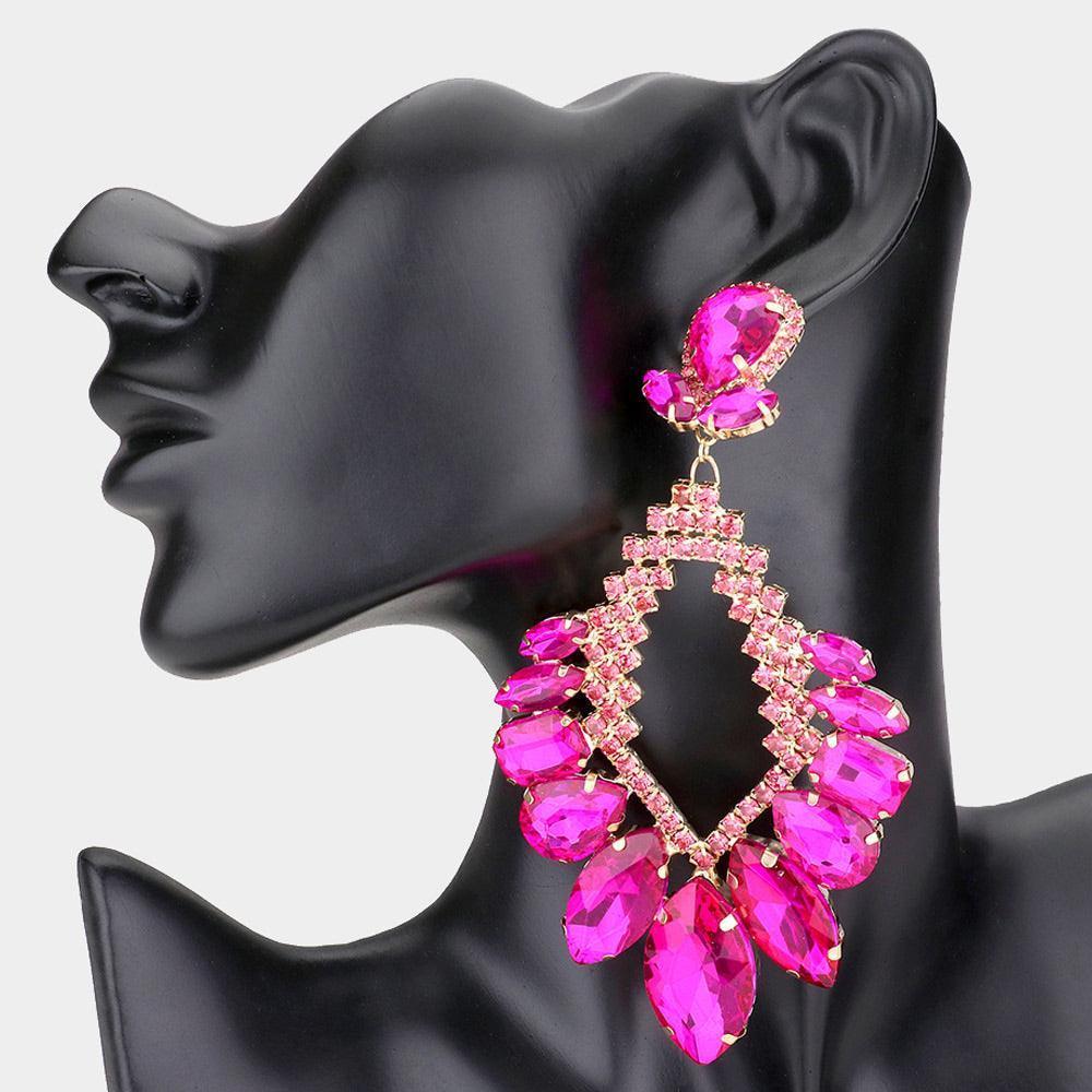 Fuchsia Multi Stone Cluster Statement Evening Earrings - Jewelry Store by Erik Rayo