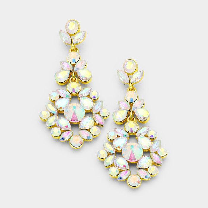 Gold Floral Crystal Chandelier Evening Earrings - Jewelry Store by Erik Rayo