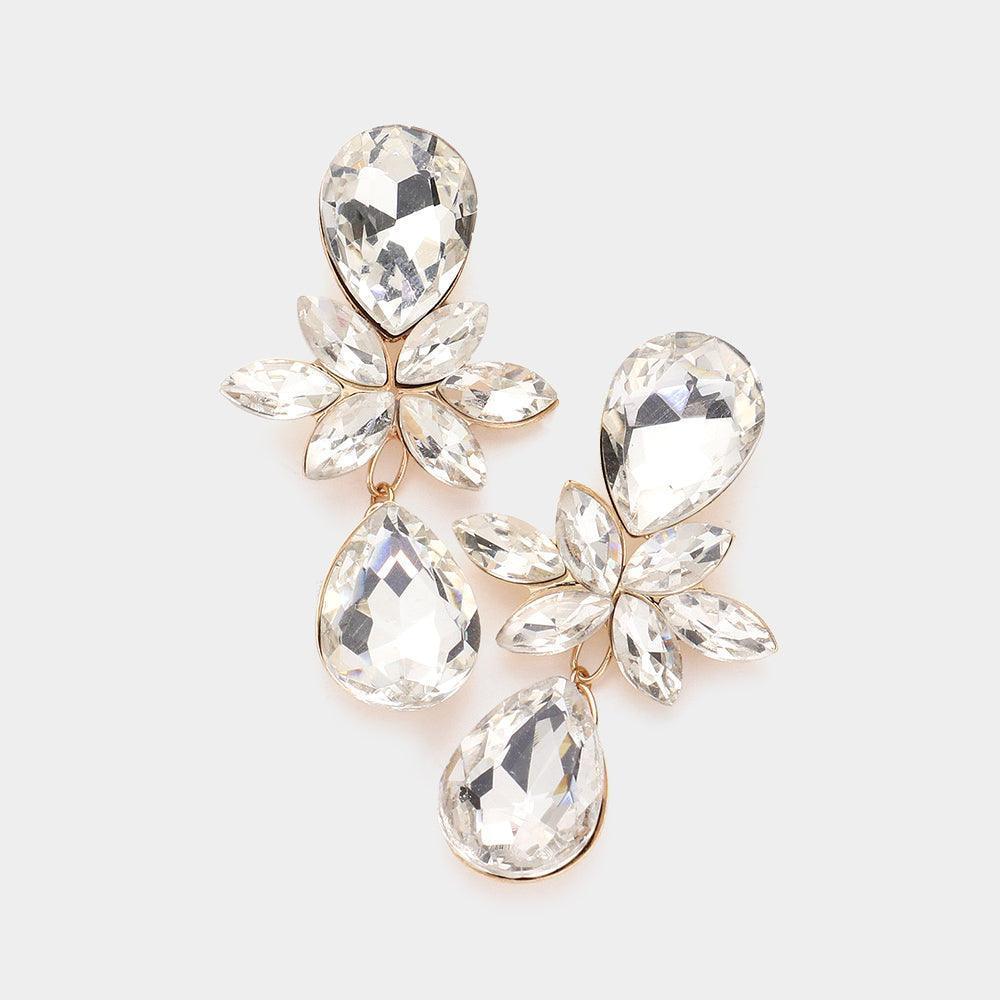 Gold Marquise Stone Cluster Teardrop Link Dangle Evening Earrings - Jewelry Store by Erik Rayo