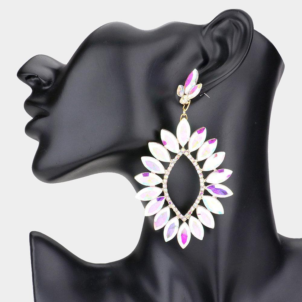 Gold Marquise Stone Cluster Dangle Evening Earrings - Jewelry Store by Erik Rayo