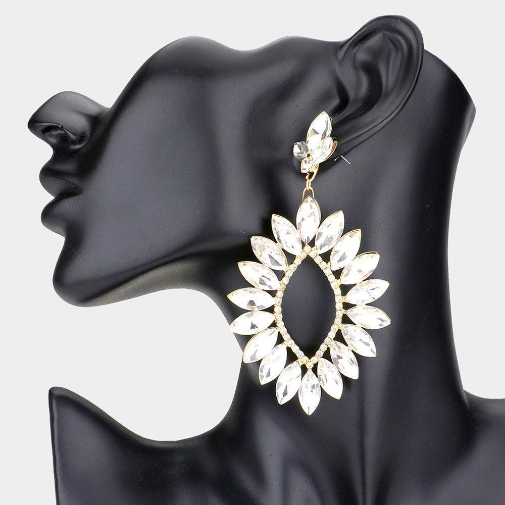 Gold Marquise Stone Cluster Dangle Evening Earrings - Jewelry Store by Erik Rayo