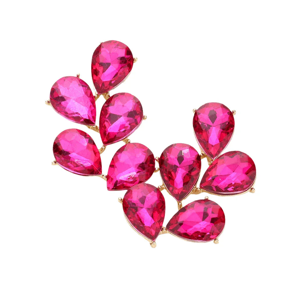 Fuchsia Teardrop Stone Cluster Evening Earrings - Jewelry Store by Erik Rayo