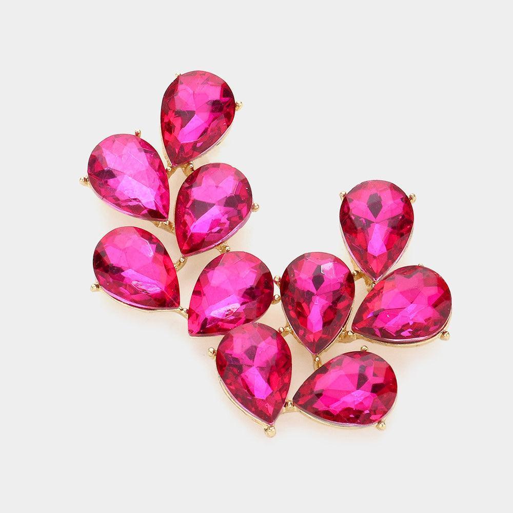 Fuchsia Teardrop Stone Cluster Evening Earrings - Jewelry Store by Erik Rayo
