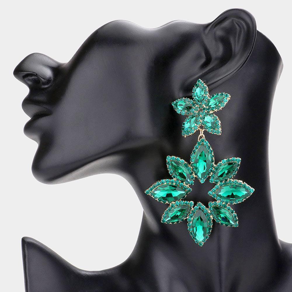 Floral Marquise Stone Cluster Dangle Evening Earrings - Jewelry Store by Erik Rayo