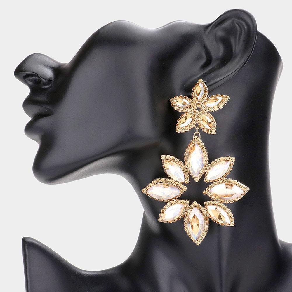 Floral Marquise Stone Cluster Dangle Evening Earrings - Jewelry Store by Erik Rayo