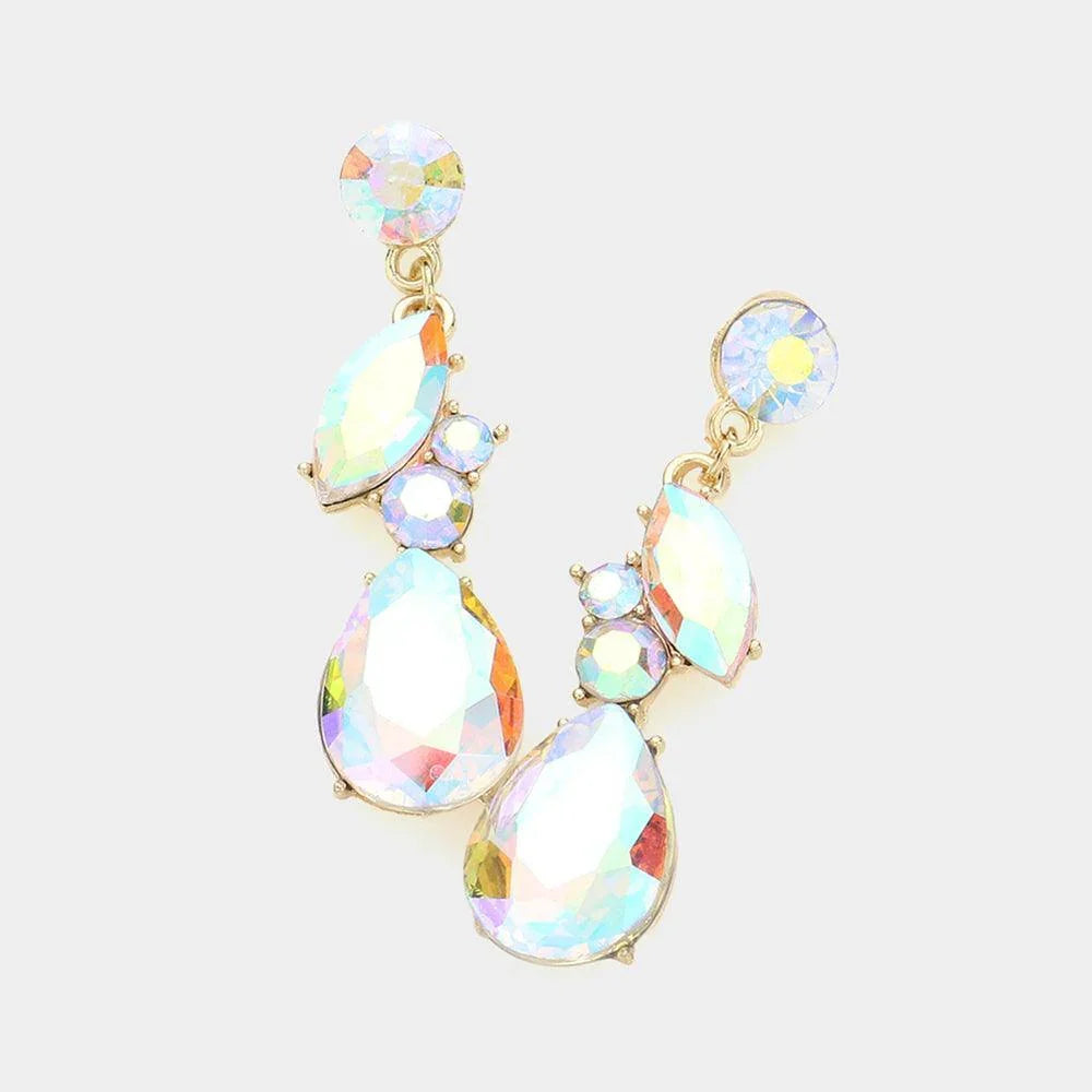 Gold Teardrop Marquise Cluster Dangle Evening Earrings - Jewelry Store by Erik Rayo