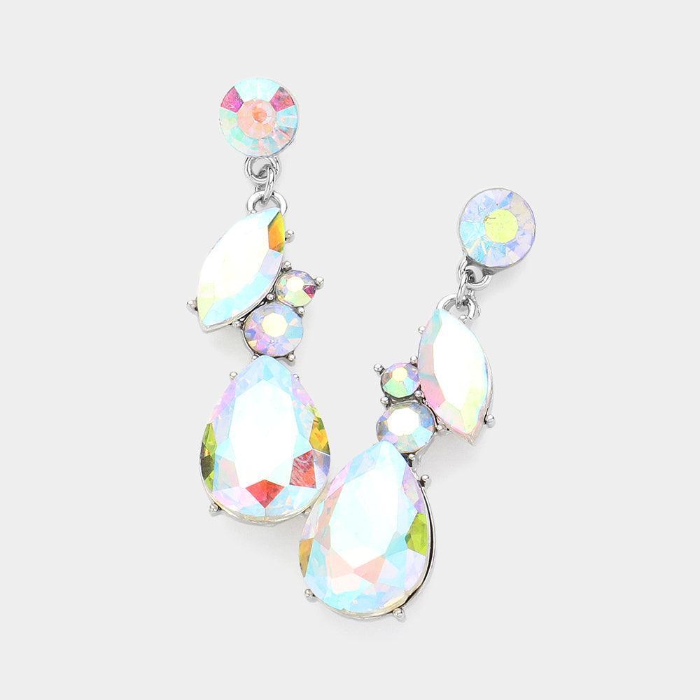 Silver Teardrop Marquise Cluster Dangle Evening Earrings - Jewelry Store by Erik Rayo