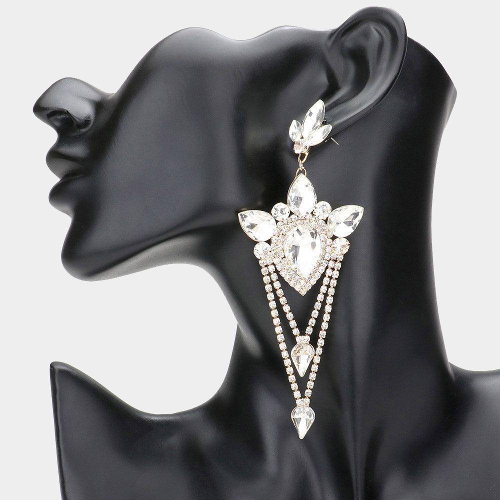 Gold Marquise Teardrop Cluster Evening Earrings - Jewelry Store by Erik Rayo