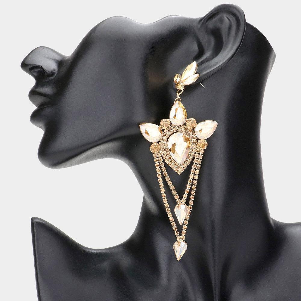 Gold Marquise Teardrop Cluster Evening Earrings - Jewelry Store by Erik Rayo
