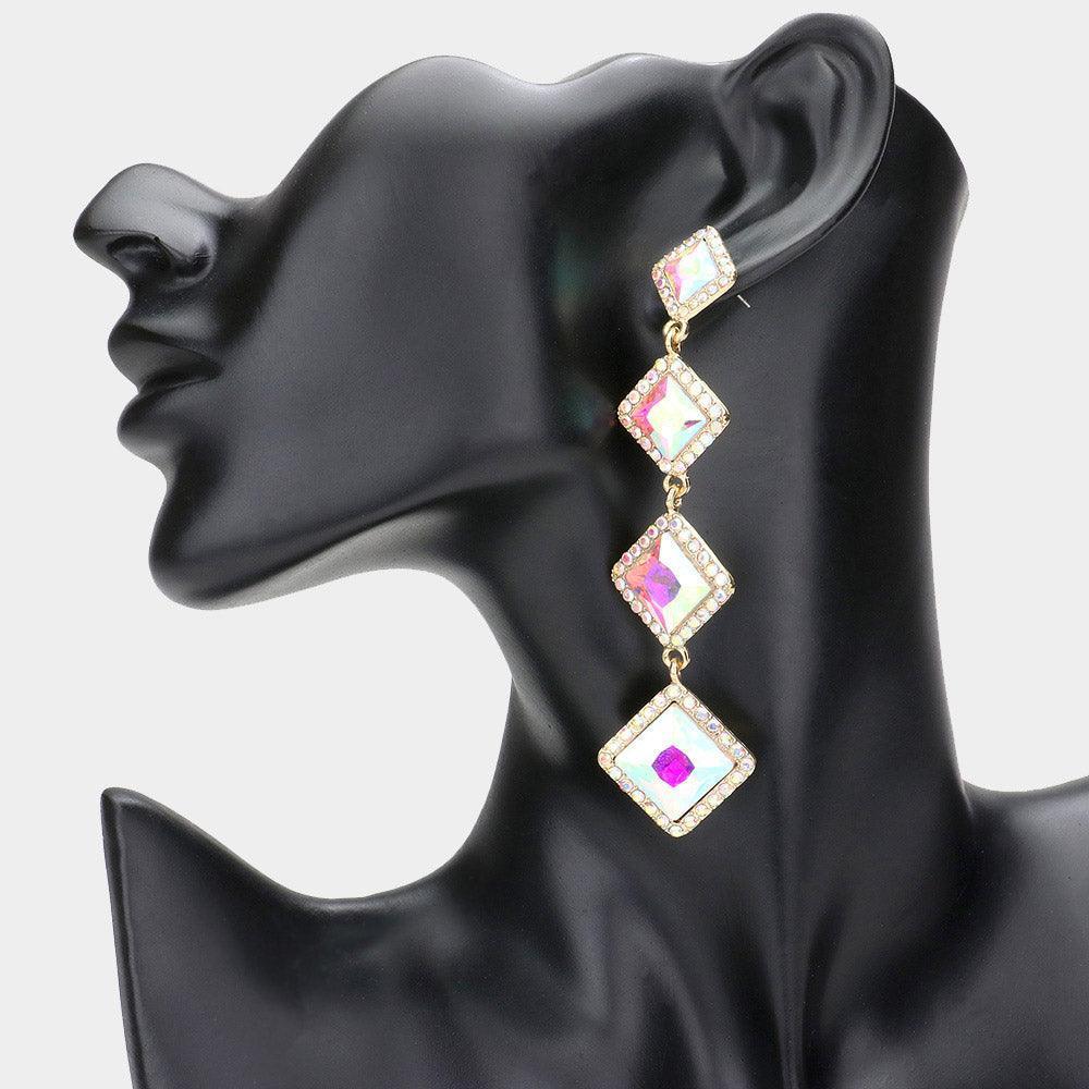 Gold Diamond Stone Cluster Dropdown Evening Earrings - Jewelry Store by Erik Rayo
