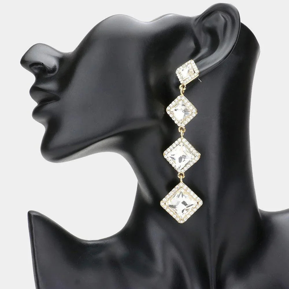 Gold Diamond Stone Cluster Dropdown Evening Earrings - Jewelry Store by Erik Rayo