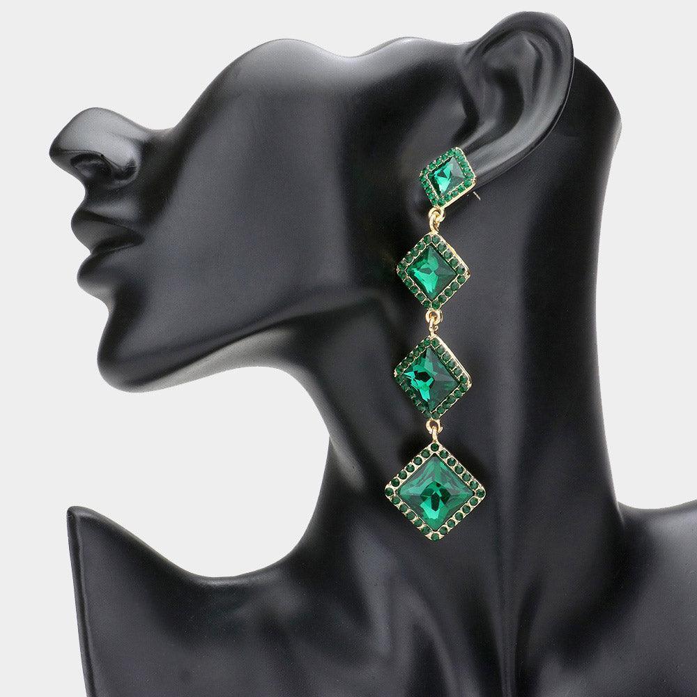 Gold Diamond Stone Cluster Dropdown Evening Earrings - Jewelry Store by Erik Rayo