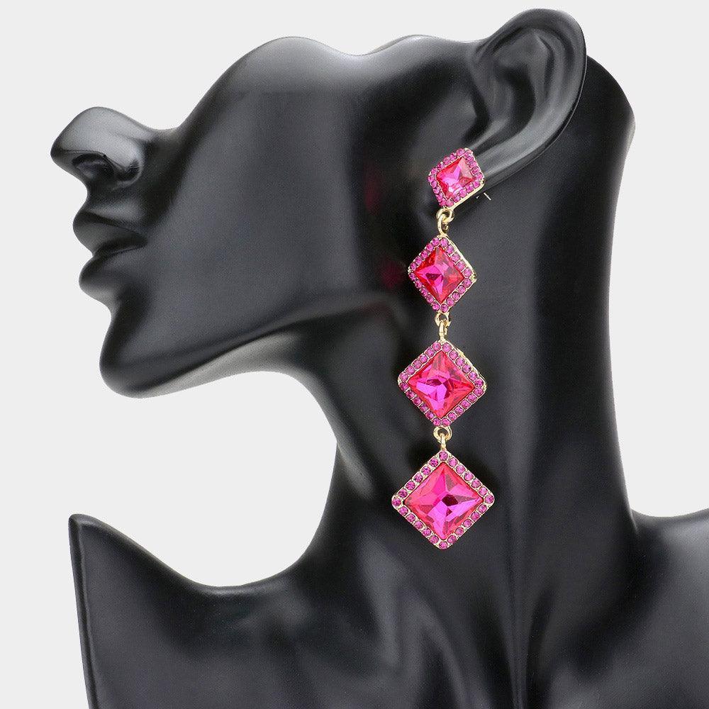 Gold Diamond Stone Cluster Dropdown Evening Earrings - Jewelry Store by Erik Rayo