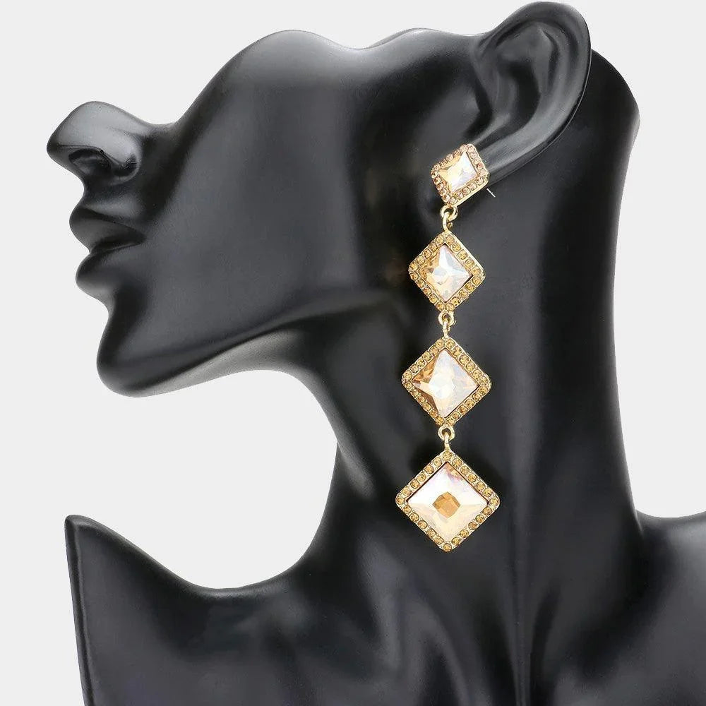 Gold Diamond Stone Cluster Dropdown Evening Earrings - Jewelry Store by Erik Rayo