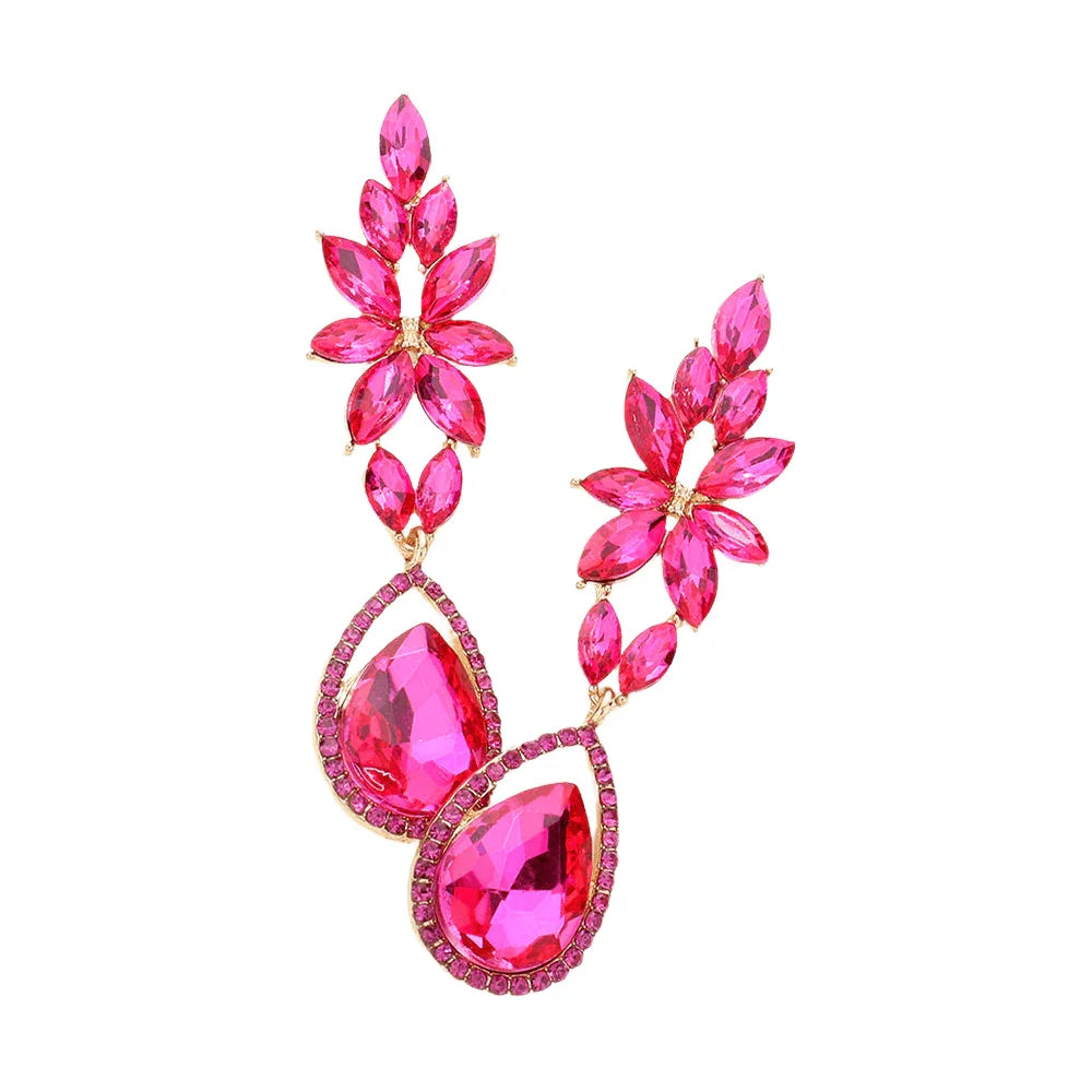 Gold Marquise Teardrop Stone Cluster Evening Earrings - Jewelry Store by Erik Rayo