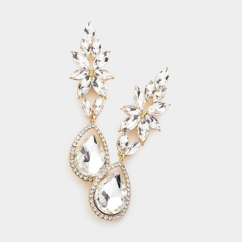 Gold Marquise Teardrop Stone Cluster Evening Earrings - Jewelry Store by Erik Rayo