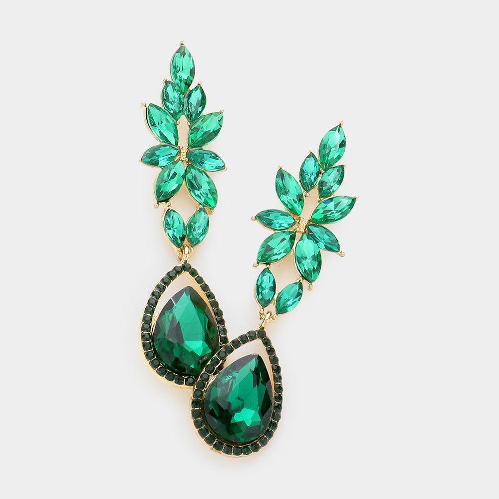 Gold Marquise Teardrop Stone Cluster Evening Earrings - Jewelry Store by Erik Rayo