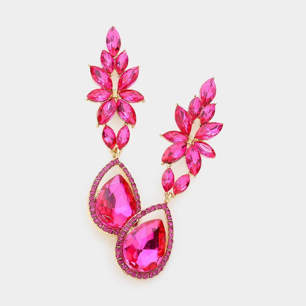 Gold Marquise Teardrop Stone Cluster Evening Earrings - Jewelry Store by Erik Rayo