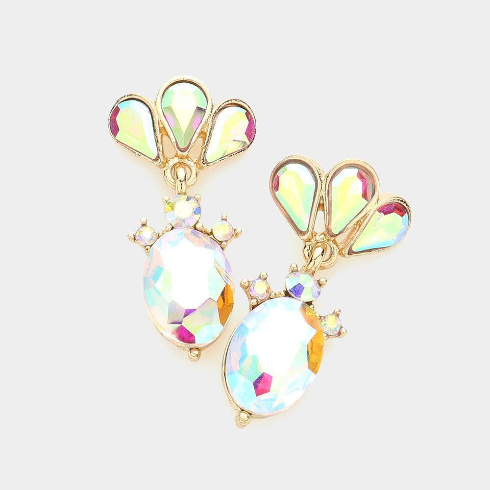 Gold Marquise Teardrop Stone Cluster Dangle Evening Earrings - Jewelry Store by Erik Rayo