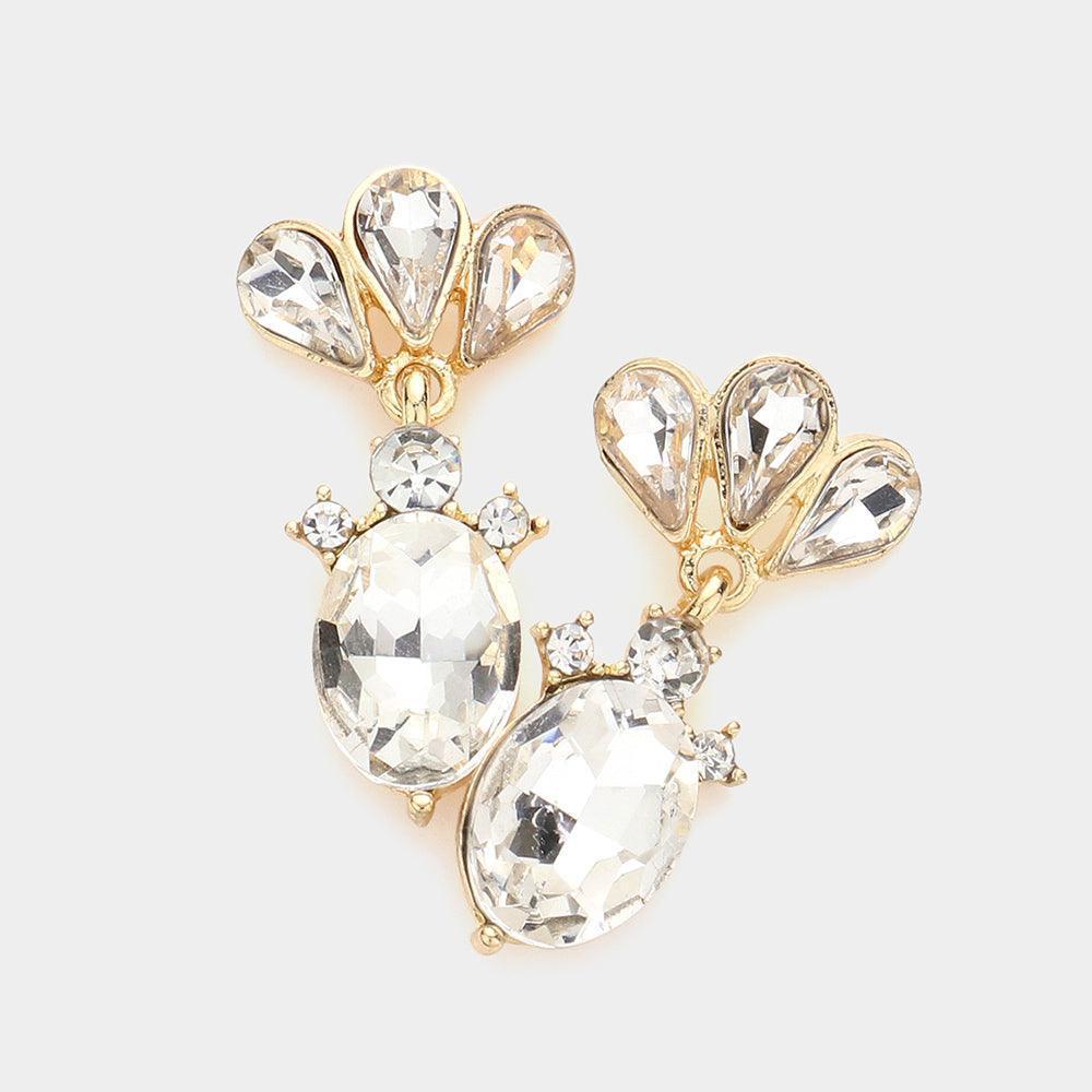 Gold Marquise Teardrop Stone Cluster Dangle Evening Earrings - Jewelry Store by Erik Rayo