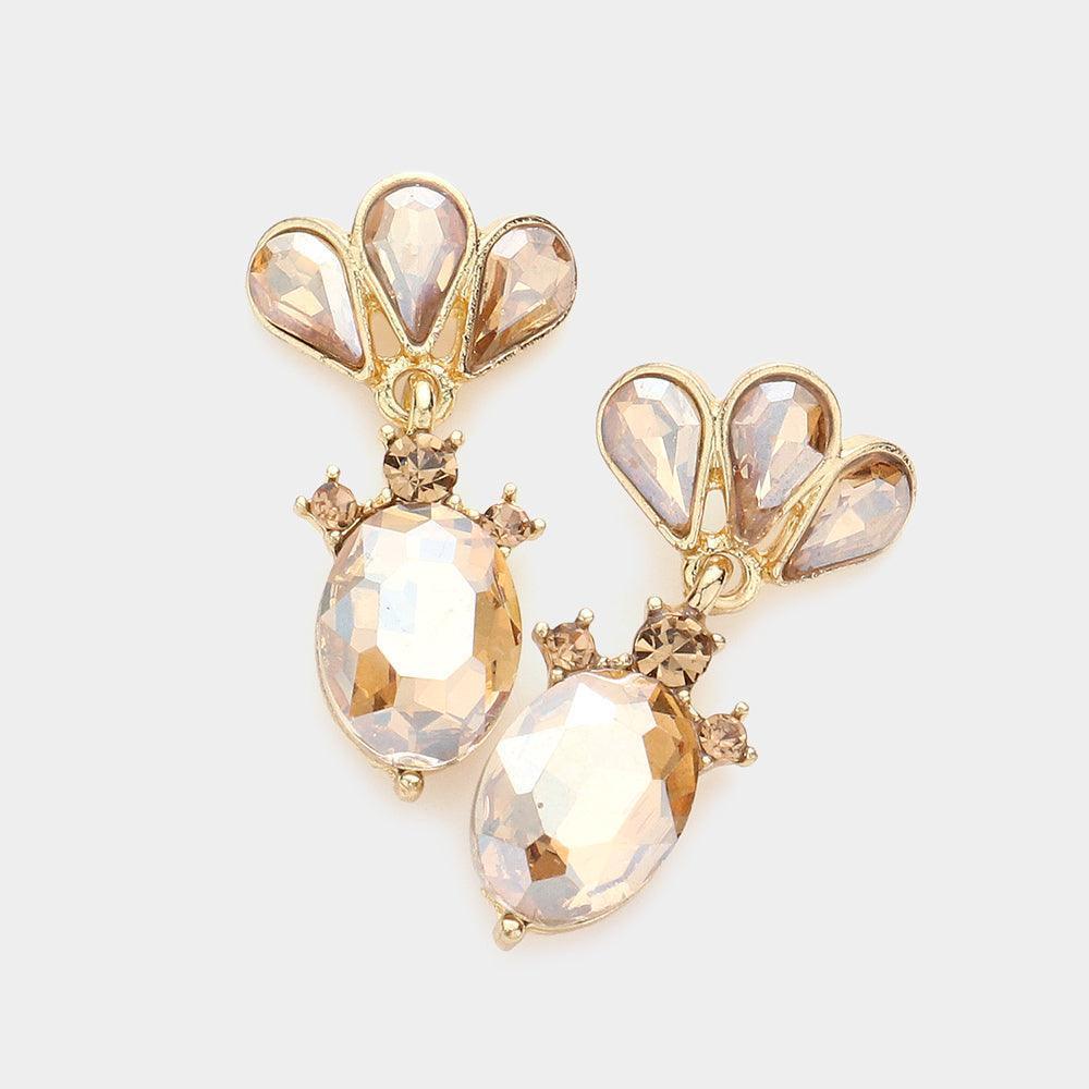 Gold Marquise Teardrop Stone Cluster Dangle Evening Earrings - Jewelry Store by Erik Rayo