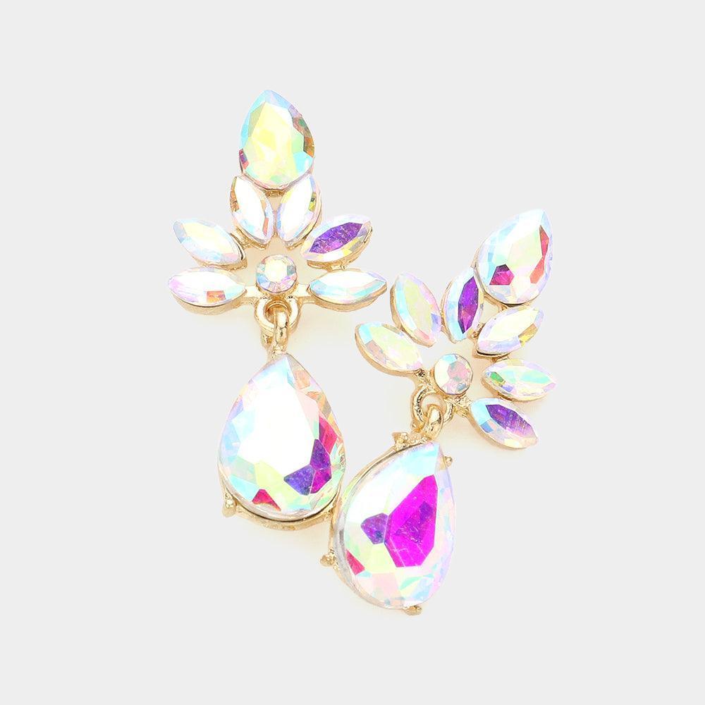 Gold Marquise Cluster Teardrop Stone Dangle Evening Earrings - Jewelry Store by Erik Rayo
