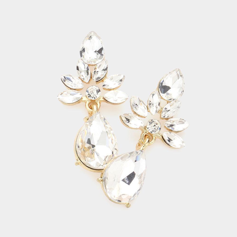 Gold Marquise Cluster Teardrop Stone Dangle Evening Earrings - Jewelry Store by Erik Rayo