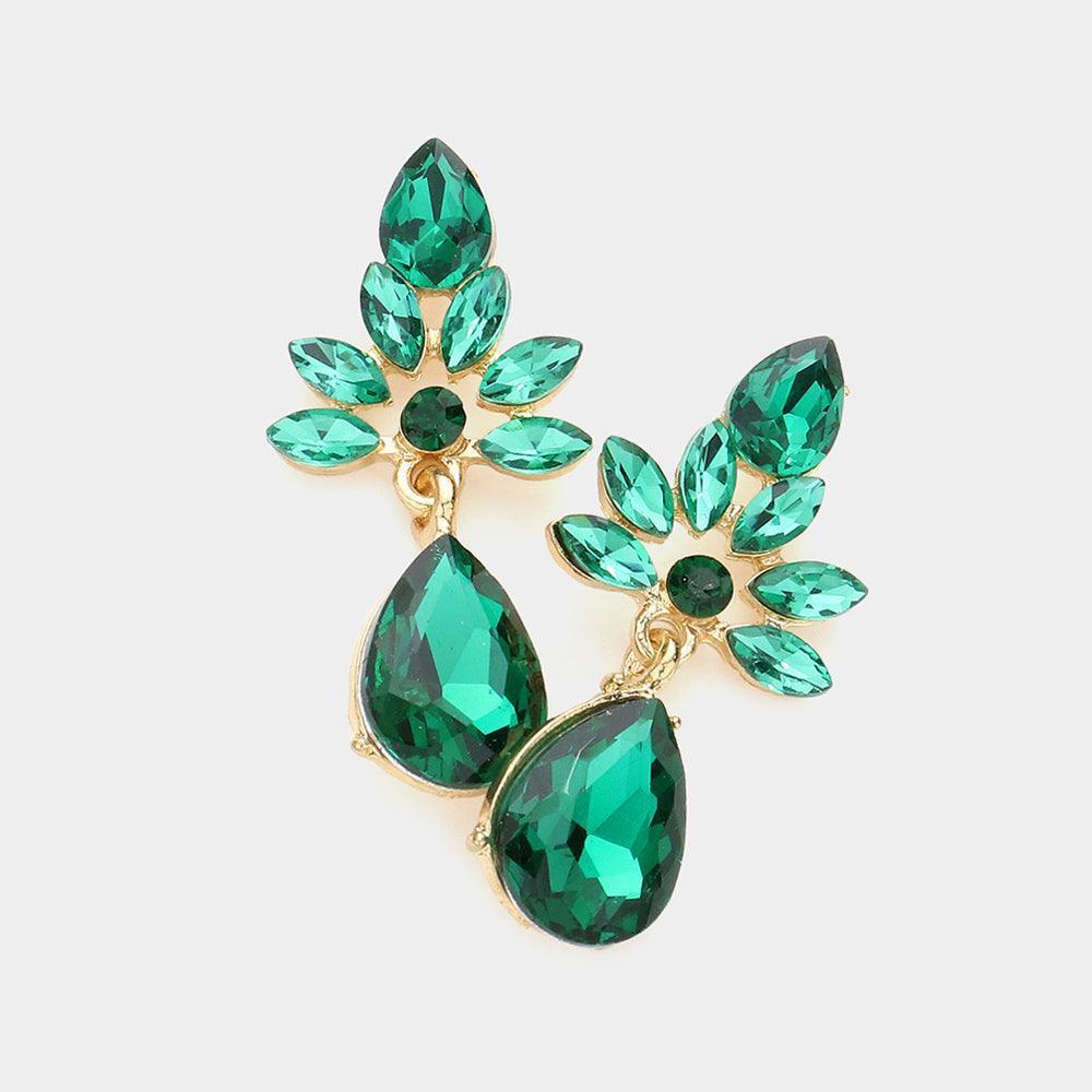 Gold Marquise Cluster Teardrop Stone Dangle Evening Earrings - Jewelry Store by Erik Rayo