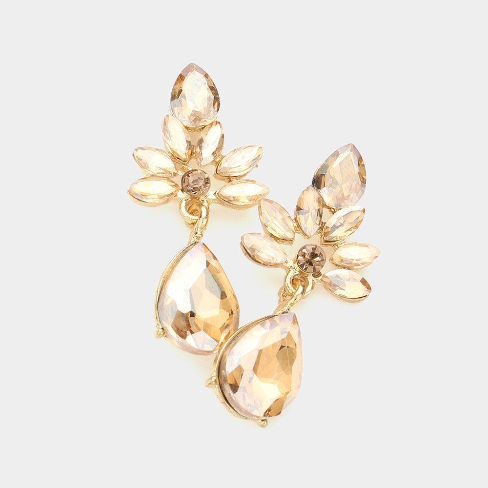 Gold Marquise Cluster Teardrop Stone Dangle Evening Earrings - Jewelry Store by Erik Rayo