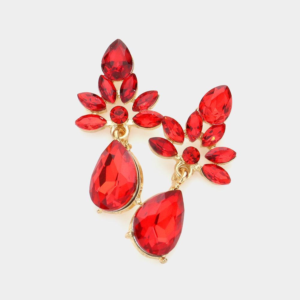 Gold Marquise Cluster Teardrop Stone Dangle Evening Earrings - Jewelry Store by Erik Rayo