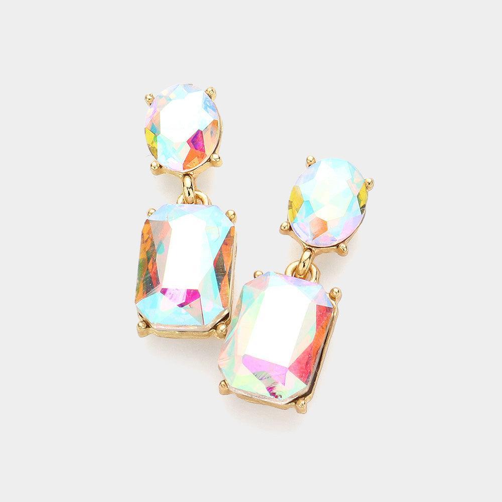 Gold Square Stone Cluster Dangle Evening Earrings - Jewelry Store by Erik Rayo