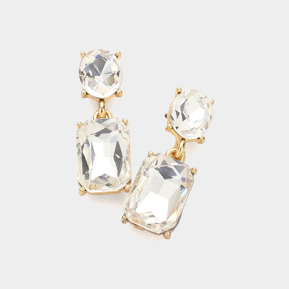 Gold Square Stone Cluster Dangle Evening Earrings - Jewelry Store by Erik Rayo