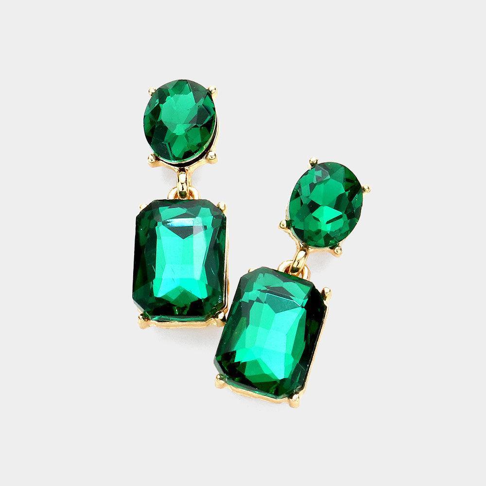 Gold Square Stone Cluster Dangle Evening Earrings - Jewelry Store by Erik Rayo