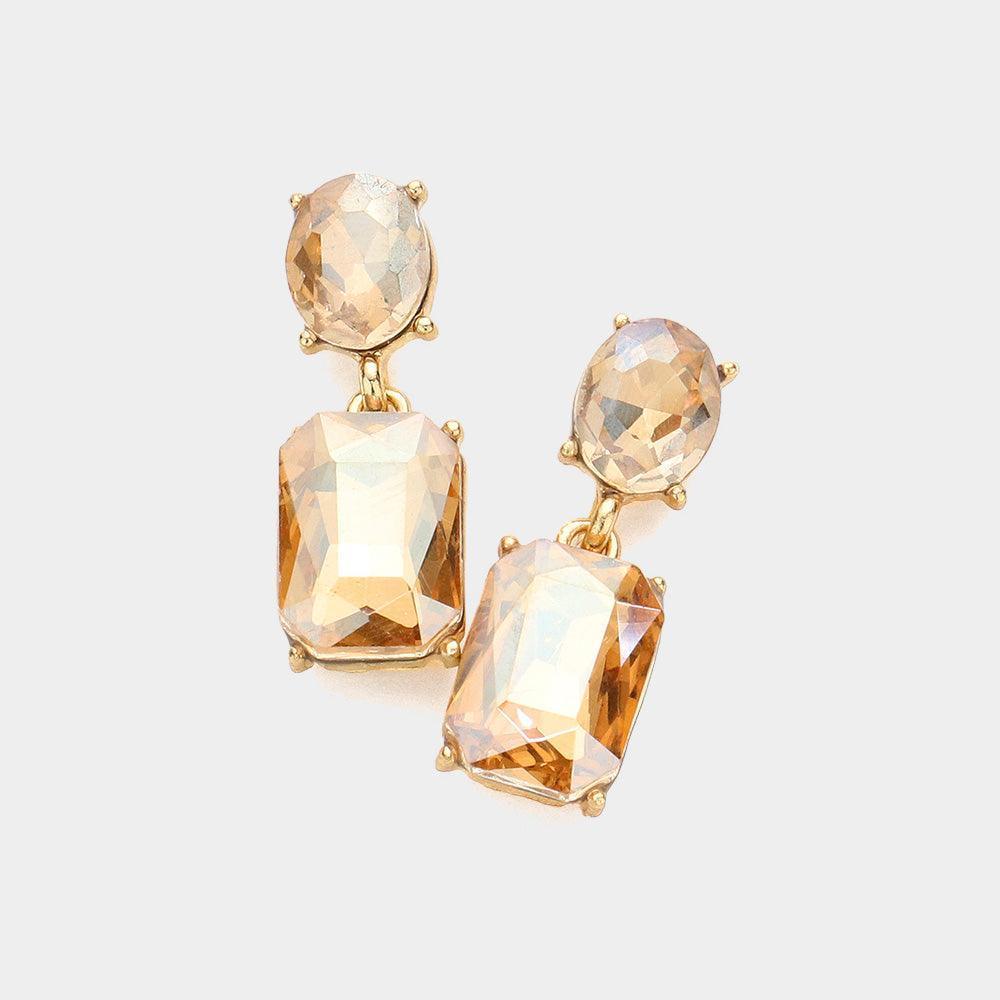 Gold Square Stone Cluster Dangle Evening Earrings - Jewelry Store by Erik Rayo