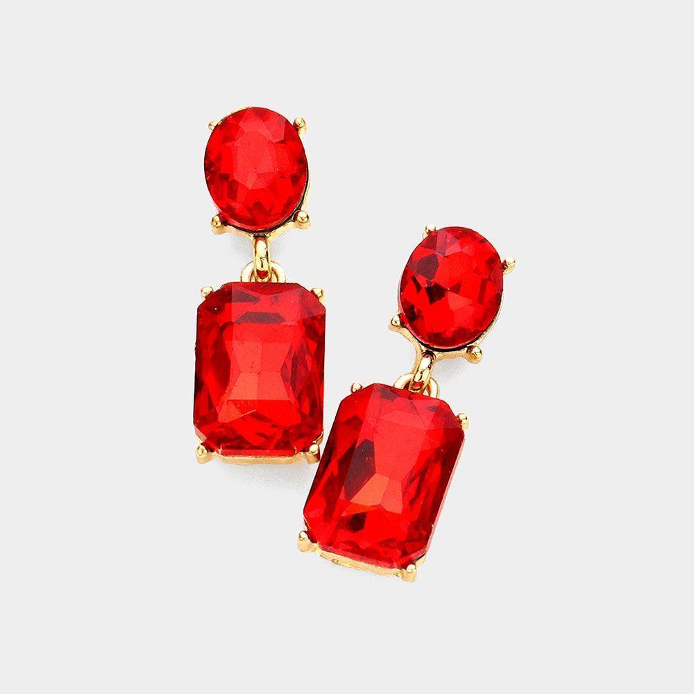 Gold Square Stone Cluster Dangle Evening Earrings - Jewelry Store by Erik Rayo